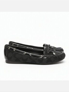 💠Coach Rinna Jacquard Driving Moccasins Black Signature Monogram Logo Flats 6.5